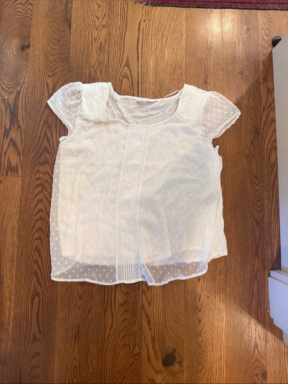 Girls White Swiss Dot Short Sleeve Top